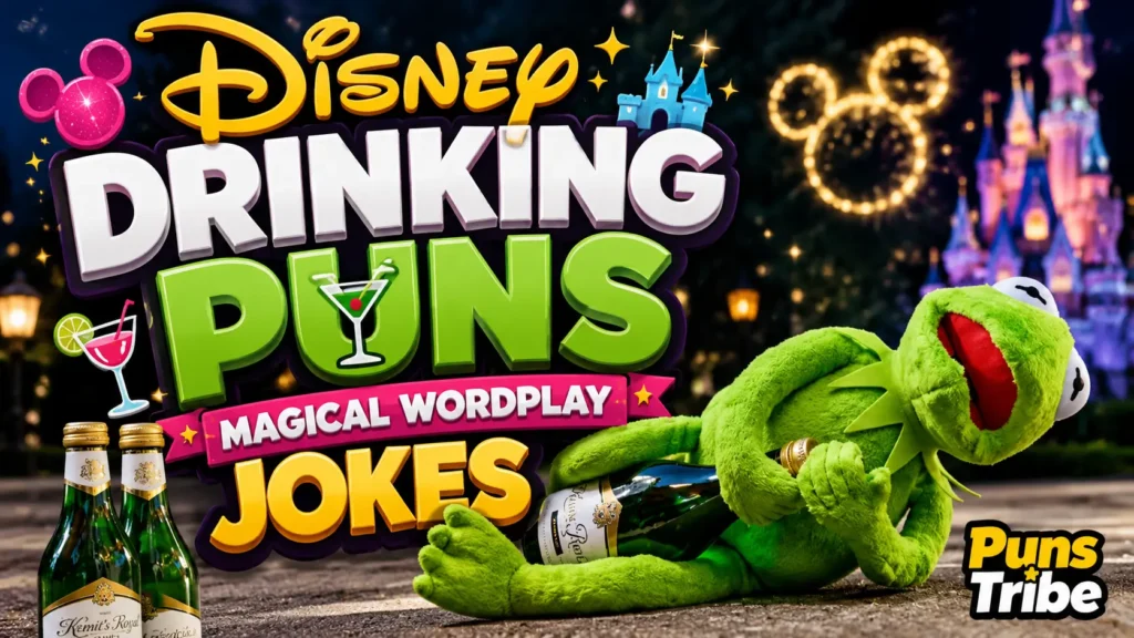 disney drinking puns with a funny green character and bottles