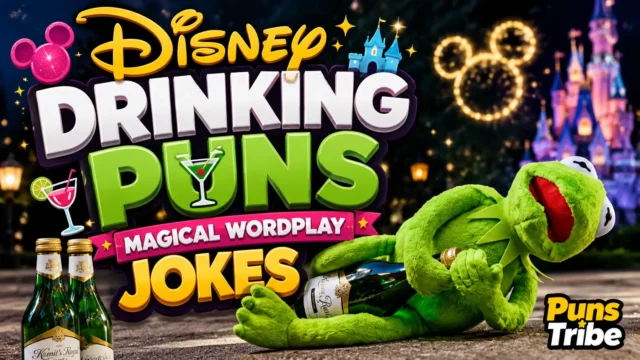 disney drinking puns with a funny green character and bottles