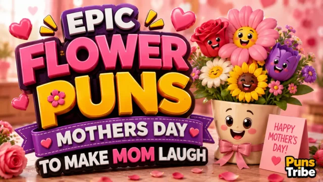 Flower puns mothers day with colorful cartoon flowers and a cheerful Mother’s Day theme