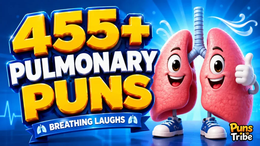 455+ pulmonary puns with a fun cartoon lung mascot and bright blue respiratory theme