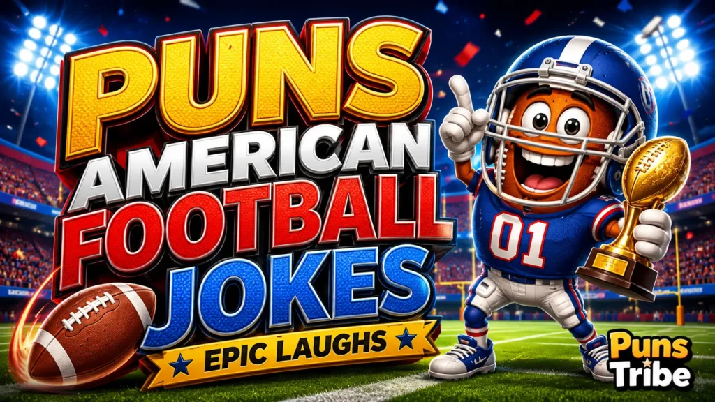 Puns American football jokes featured image with a football mascot in a stadium