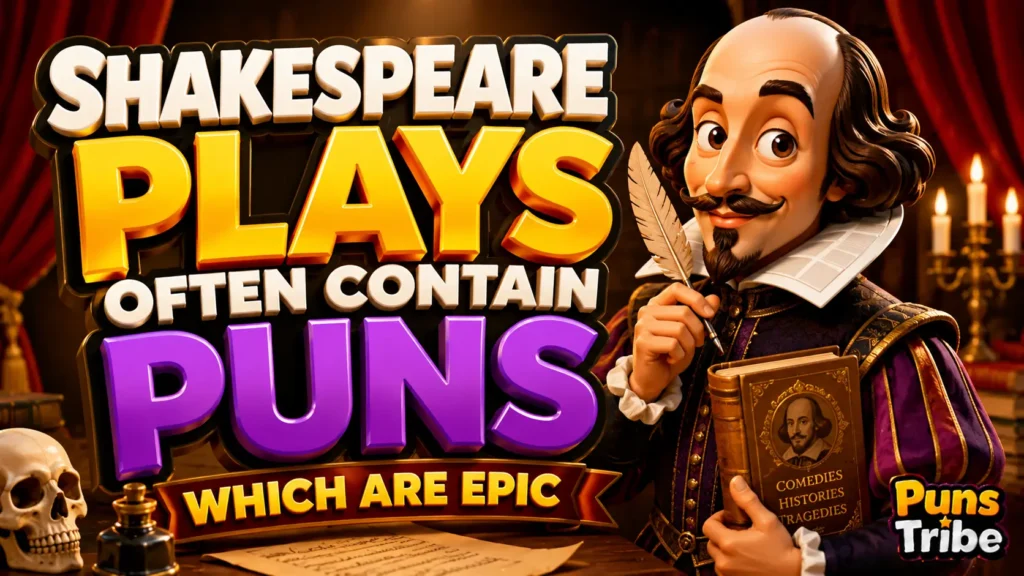 Shakespeare plays often contain puns which are featured image with a colorful Shakespeare theme.