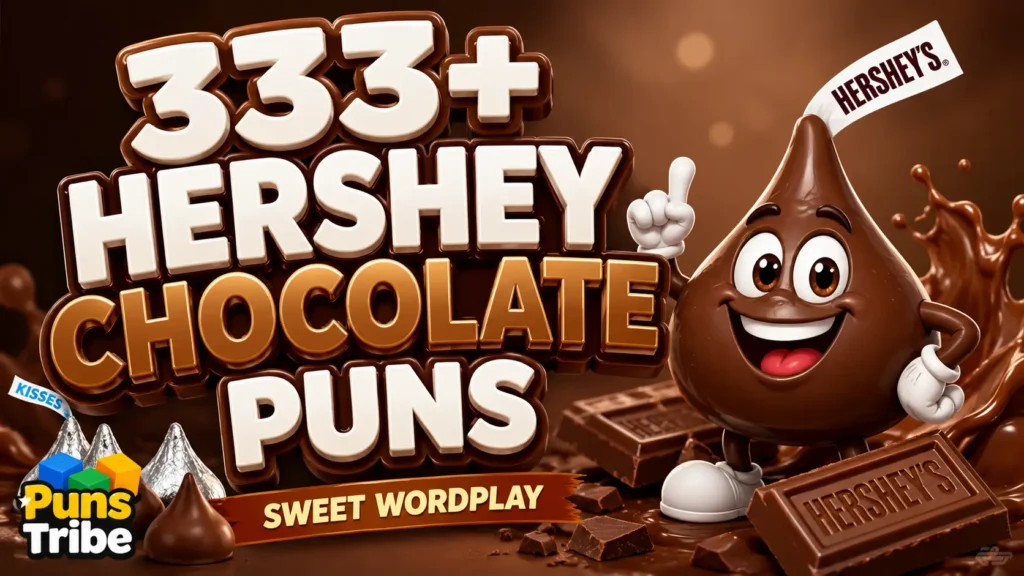 333+ hershey chocolate puns with a cheerful chocolate mascot and sweet themed design